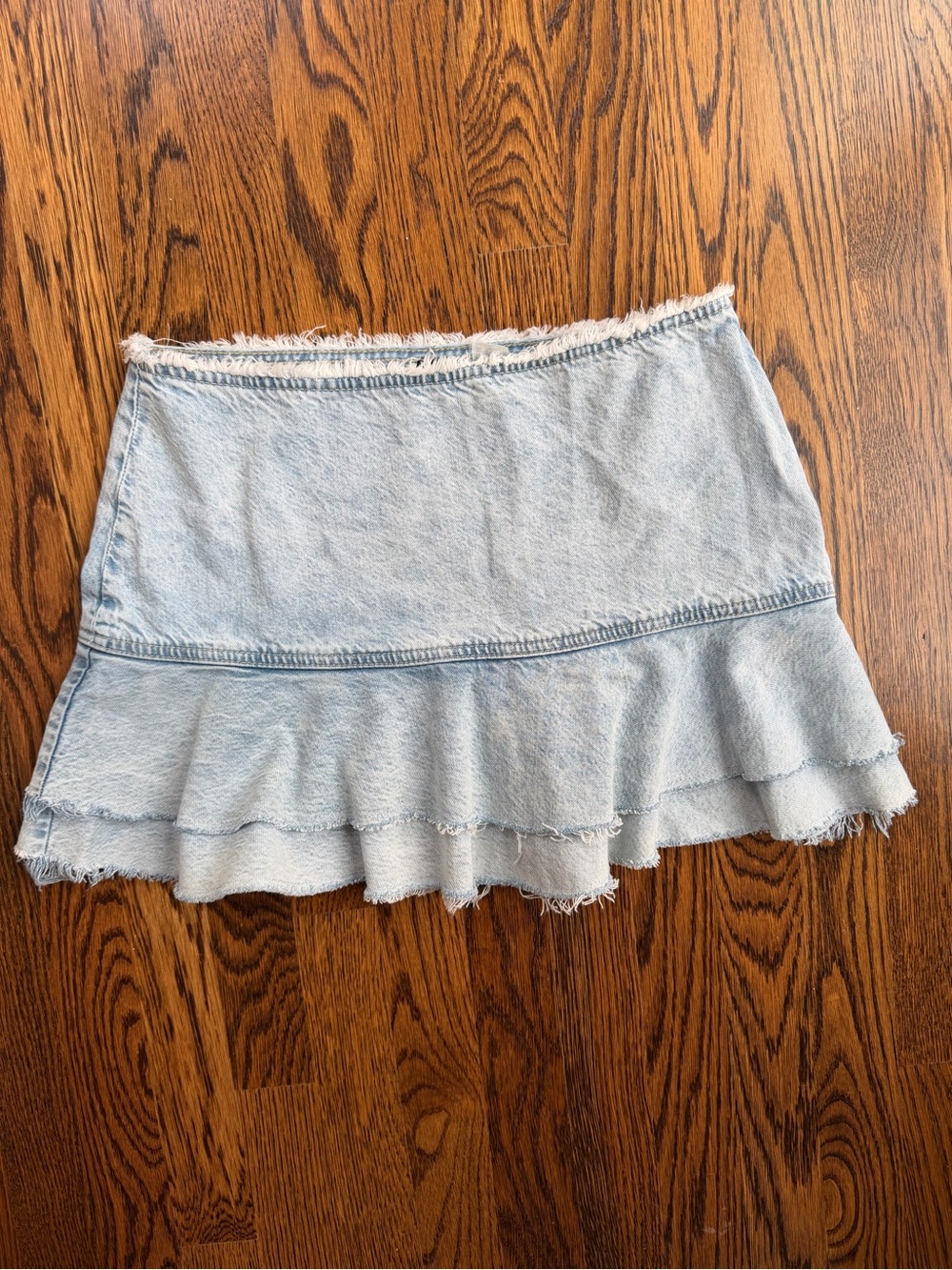 Divided Light Wash Denim Y2K western Bikercore Ruffle Raw Hem Mini Skirt